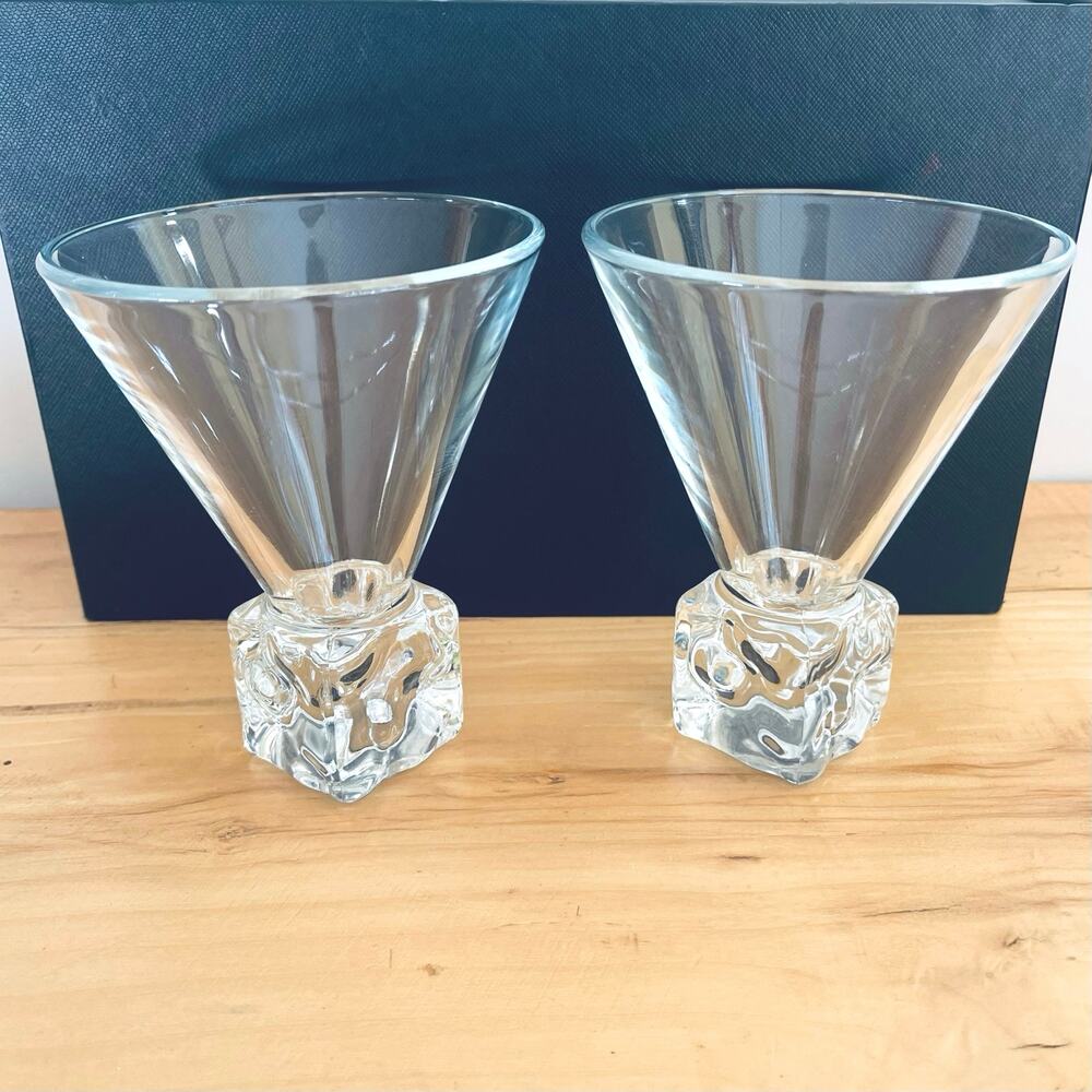 Vtg 60s Di Saronno Ice Cube Martini Glasses Rocks Bareware Cocktail Melting Ice